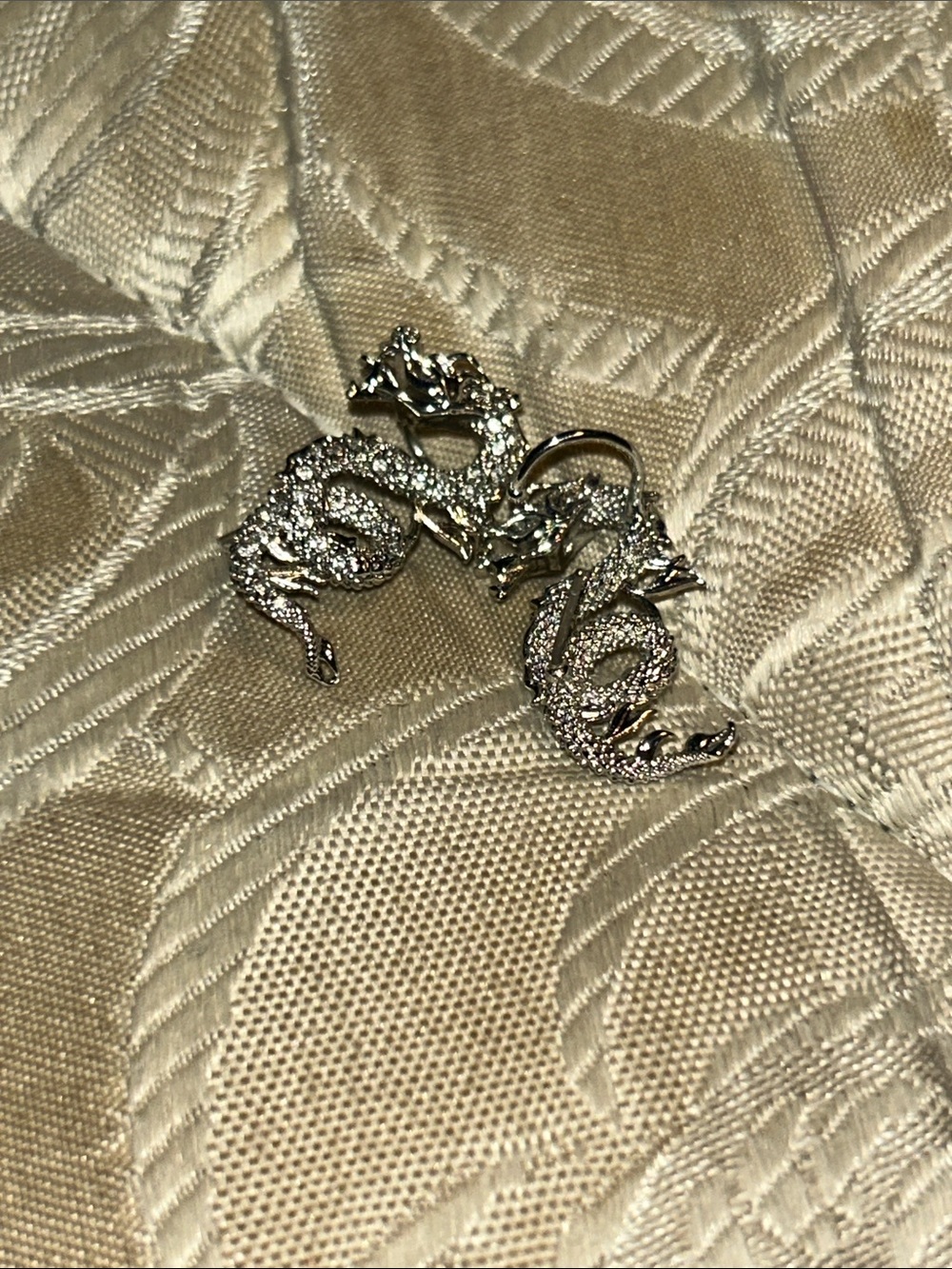 Silver Dragon Reptile Pendant Earrings - Classic Silver Tone